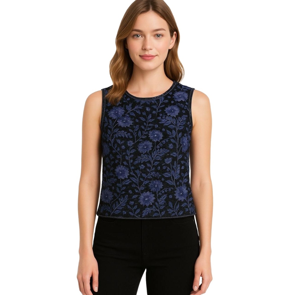 PARADISE NY Women’s Beaded Silk Tank Top‎ Size Medium – Black & Purple Floral